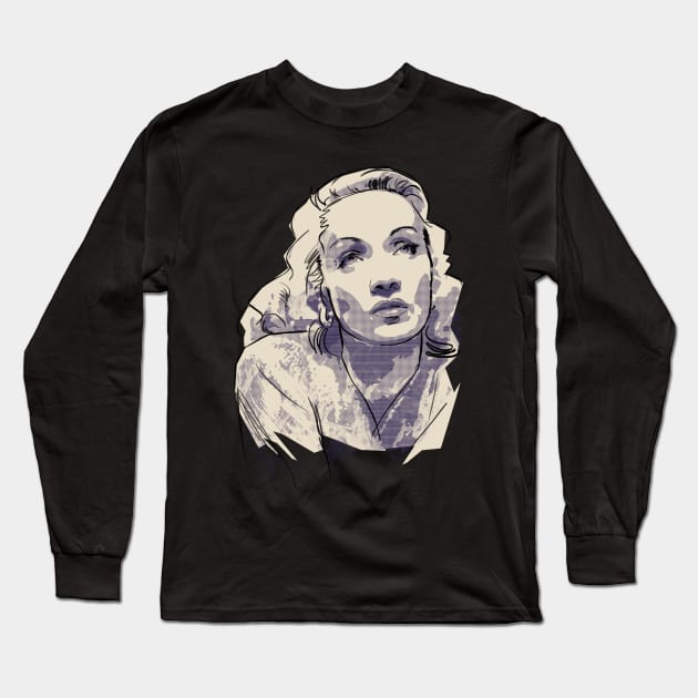 Marlene Dietrich Long Sleeve T-Shirt by Ed Labetski Art